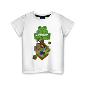 Детская футболка хлопок с принтом Мир из блоков в Курске, 100% хлопок | круглый вырез горловины, полуприлегающий силуэт, длина до линии бедер | boom | minecraft | игры | компьютерные игры | майнкрафт