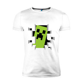 Мужская футболка премиум с принтом Crash Minecraft в Курске, 92% хлопок, 8% лайкра | приталенный силуэт, круглый вырез ворота, длина до линии бедра, короткий рукав | Тематика изображения на принте: boom | media | minecraft | игры | компьютерные игры | майнкрафт