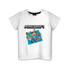 Детская футболка хлопок с принтом Heroes of Minecraft в Курске, 100% хлопок | круглый вырез горловины, полуприлегающий силуэт, длина до линии бедер | Тематика изображения на принте: boom | minecraft | игры | компьютерные игры | майнкрафт