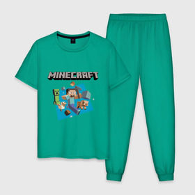 Мужская пижама хлопок с принтом Heroes of Minecraft в Курске, 100% хлопок | брюки и футболка прямого кроя, без карманов, на брюках мягкая резинка на поясе и по низу штанин
 | boom | minecraft | игры | компьютерные игры | майнкрафт