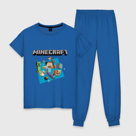 Женская пижама хлопок с принтом Heroes of Minecraft в Курске, 100% хлопок | брюки и футболка прямого кроя, без карманов, на брюках мягкая резинка на поясе и по низу штанин | boom | minecraft | игры | компьютерные игры | майнкрафт