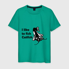 Мужская футболка хлопок с принтом I like to fish Catfish в Курске, 100% хлопок | прямой крой, круглый вырез горловины, длина до линии бедер, слегка спущенное плечо. | 