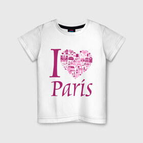Детская футболка хлопок с принтом люблю Париж в Курске, 100% хлопок | круглый вырез горловины, полуприлегающий силуэт, длина до линии бедер | Тематика изображения на принте: i love paris | i paris | люблю париж | я люблю париж