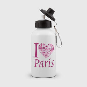Бутылка спортивная с принтом люблю Париж в Курске, металл | емкость — 500 мл, в комплекте две пластиковые крышки и карабин для крепления | Тематика изображения на принте: i love paris | i paris | люблю париж | я люблю париж