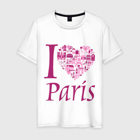 Мужская футболка хлопок с принтом люблю Париж в Курске, 100% хлопок | прямой крой, круглый вырез горловины, длина до линии бедер, слегка спущенное плечо. | Тематика изображения на принте: i love paris | i paris | люблю париж | я люблю париж