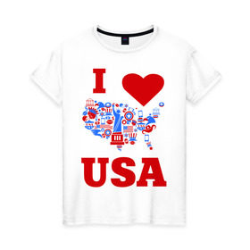Женская футболка хлопок с принтом Я люблю Америку в Курске, 100% хлопок | прямой крой, круглый вырез горловины, длина до линии бедер, слегка спущенное плечо | i love usa | я люблю америку