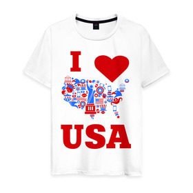 Мужская футболка хлопок с принтом Я люблю Америку в Курске, 100% хлопок | прямой крой, круглый вырез горловины, длина до линии бедер, слегка спущенное плечо. | i love usa | я люблю америку
