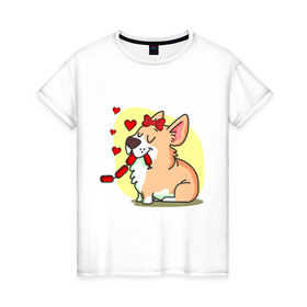 Женская футболка хлопок с принтом Влюбленная собачка в Курске, 100% хлопок | прямой крой, круглый вырез горловины, длина до линии бедер, слегка спущенное плечо | влюбленная собачка | собачка