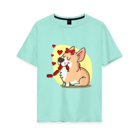 Женская футболка хлопок Oversize с принтом Влюбленная собачка в Курске, 100% хлопок | свободный крой, круглый ворот, спущенный рукав, длина до линии бедер
 | влюбленная собачка | собачка