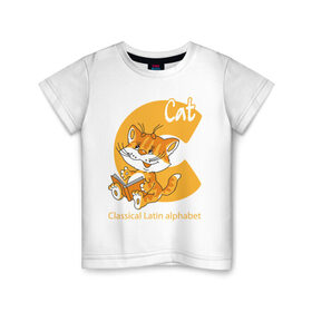 Детская футболка хлопок с принтом Cat. Classical Latin alphabet. в Курске, 100% хлопок | круглый вырез горловины, полуприлегающий силуэт, длина до линии бедер | 