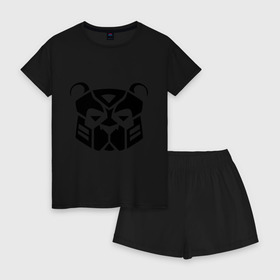 Женская пижама с шортиками хлопок с принтом Pandabot в Курске, 100% хлопок | футболка прямого кроя, шорты свободные с широкой мягкой резинкой | Тематика изображения на принте: 