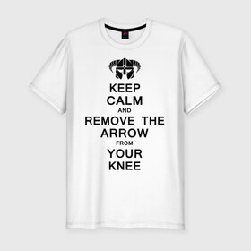 Мужская футболка премиум с принтом Keep Calm And remove the arow в Курске, 92% хлопок, 8% лайкра | приталенный силуэт, круглый вырез ворота, длина до линии бедра, короткий рукав | keep calm | сохраняйте спокойствие