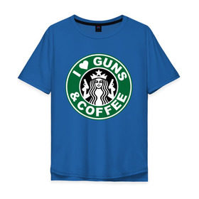 Мужская футболка хлопок Oversize с принтом I Love Guns and Coffee пистолеты и кофе в Курске, 100% хлопок | свободный крой, круглый ворот, “спинка” длиннее передней части | я люблю кофе и пистолеты