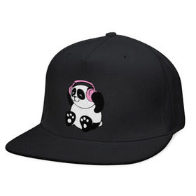 Кепка снепбек с прямым козырьком с принтом Panda in headphones (панда в наушниках) в Курске, хлопок 100% |  | Тематика изображения на принте: панда