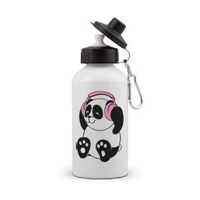 Бутылка спортивная с принтом Panda in headphones (панда в наушниках) в Курске, металл | емкость — 500 мл, в комплекте две пластиковые крышки и карабин для крепления | панда