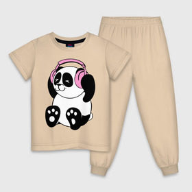 Детская пижама хлопок с принтом Panda in headphones (панда в наушниках) в Курске, 100% хлопок |  брюки и футболка прямого кроя, без карманов, на брюках мягкая резинка на поясе и по низу штанин
 | Тематика изображения на принте: панда