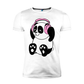 Мужская футболка премиум с принтом Panda in headphones (панда в наушниках) в Курске, 92% хлопок, 8% лайкра | приталенный силуэт, круглый вырез ворота, длина до линии бедра, короткий рукав | панда