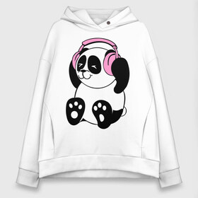 Женское худи Oversize хлопок с принтом Panda in headphones (панда в наушниках) в Курске, френч-терри — 70% хлопок, 30% полиэстер. Мягкий теплый начес внутри —100% хлопок | боковые карманы, эластичные манжеты и нижняя кромка, капюшон на магнитной кнопке | Тематика изображения на принте: панда