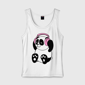 Женская майка хлопок с принтом Panda in headphones (панда в наушниках) в Курске, 95% хлопок, 5% эластан |  | панда