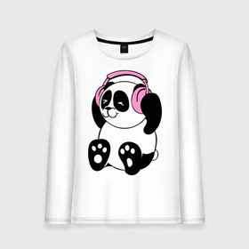 Женский лонгслив хлопок с принтом Panda in headphones (панда в наушниках) в Курске, 100% хлопок |  | панда