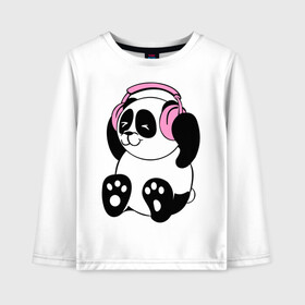 Детский лонгслив хлопок с принтом Panda in headphones (панда в наушниках) в Курске, 100% хлопок | круглый вырез горловины, полуприлегающий силуэт, длина до линии бедер | панда