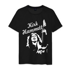 Мужская футболка хлопок с принтом Kirk Hammett (Metallica) в Курске, 100% хлопок | прямой крой, круглый вырез горловины, длина до линии бедер, слегка спущенное плечо. | металлика