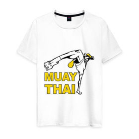 Мужская футболка хлопок с принтом Muay thai (Тайский бокс) в Курске, 100% хлопок | прямой крой, круглый вырез горловины, длина до линии бедер, слегка спущенное плечо. | Тематика изображения на принте: муай тай