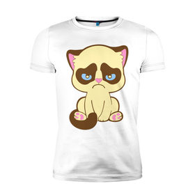 Мужская футболка премиум с принтом Недовольный котёнок в Курске, 92% хлопок, 8% лайкра | приталенный силуэт, круглый вырез ворота, длина до линии бедра, короткий рукав | киса | котенок | котик | кошка | хмурый кот