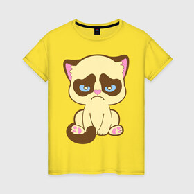 Женская футболка хлопок с принтом Недовольный котёнок в Курске, 100% хлопок | прямой крой, круглый вырез горловины, длина до линии бедер, слегка спущенное плечо | киса | котенок | котик | кошка | хмурый кот