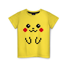 Детская футболка хлопок с принтом Bit Pikachu в Курске, 100% хлопок | круглый вырез горловины, полуприлегающий силуэт, длина до линии бедер | 8 бит | pockemon | пикачу. покемоны | пиксели | покемон