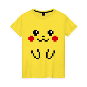 Женская футболка хлопок с принтом Bit Pikachu в Курске, 100% хлопок | прямой крой, круглый вырез горловины, длина до линии бедер, слегка спущенное плечо | 8 бит | pockemon | пикачу. покемоны | пиксели | покемон