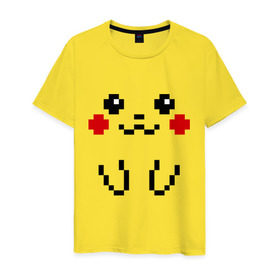 Мужская футболка хлопок с принтом Bit Pikachu в Курске, 100% хлопок | прямой крой, круглый вырез горловины, длина до линии бедер, слегка спущенное плечо. | 8 бит | pockemon | пикачу. покемоны | пиксели | покемон