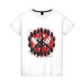 Женская футболка хлопок с принтом знак peace мир оружием в Курске, 100% хлопок | прямой крой, круглый вырез горловины, длина до линии бедер, слегка спущенное плечо | peace | знак peace мир оружие | мир