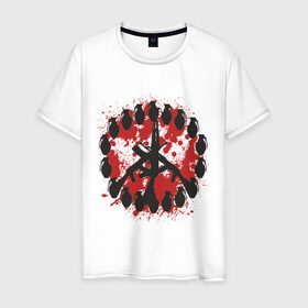 Мужская футболка хлопок с принтом знак peace мир оружием в Курске, 100% хлопок | прямой крой, круглый вырез горловины, длина до линии бедер, слегка спущенное плечо. | peace | знак peace мир оружие | мир
