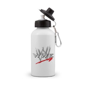 Бутылка спортивная с принтом WWE - горизонталь в Курске, металл | емкость — 500 мл, в комплекте две пластиковые крышки и карабин для крепления | wrestling | wwe | бои без правил | реслинг | рестлинг | спорт