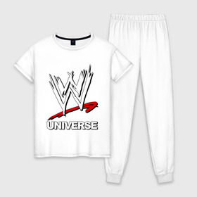 Женская пижама хлопок с принтом WWE universe в Курске, 100% хлопок | брюки и футболка прямого кроя, без карманов, на брюках мягкая резинка на поясе и по низу штанин | джон сина