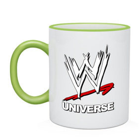 Кружка двухцветная с принтом WWE universe в Курске, керамика | объем — 330 мл, диаметр — 80 мм. Цветная ручка и кайма сверху, в некоторых цветах — вся внутренняя часть | джон сина