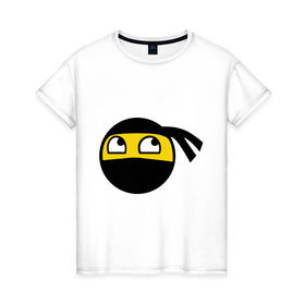 Женская футболка хлопок с принтом Awesome ninja смайл в Курске, 100% хлопок | прямой крой, круглый вырез горловины, длина до линии бедер, слегка спущенное плечо | awesome | awesome ninja | awesome ninja смайл | ninja смайл | смайл