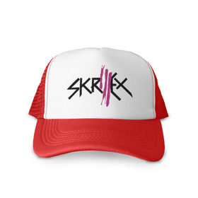 Кепка тракер с сеткой с принтом Skrillex logo в Курске, трикотажное полотно; задняя часть — сетка | длинный козырек, универсальный размер, пластиковая застежка | dub step | dubstep | skrilex | skrillex | даб степ | дабстеп | ди джей | диджей | музыка | скриллекс