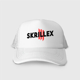 Кепка тракер с сеткой с принтом Skrillex logo 2 в Курске, трикотажное полотно; задняя часть — сетка | длинный козырек, универсальный размер, пластиковая застежка | dub step | dubstep | skrilex | skrillex | даб степ | дабстеп | ди джей | диджей | музыка | скриллекс