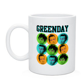 Кружка с принтом Green Day all в Курске, керамика | объем — 330 мл, диаметр — 80 мм. Принт наносится на бока кружки, можно сделать два разных изображения | green day | rock | грин дэй | лица | музыка | рок группа | солист | участники