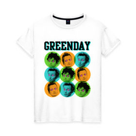 Женская футболка хлопок с принтом Green Day all в Курске, 100% хлопок | прямой крой, круглый вырез горловины, длина до линии бедер, слегка спущенное плечо | green day | rock | грин дэй | лица | музыка | рок группа | солист | участники