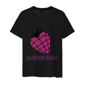 Мужская футболка хлопок с принтом Green day is love в Курске, 100% хлопок | прямой крой, круглый вырез горловины, длина до линии бедер, слегка спущенное плечо. | billie joe armstrong | green day | green day t shirt | rock | билли джо армстронг | граната | грин дэй | любовь | музыка | рок группа | рука | сердце