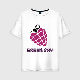 Женская футболка хлопок Oversize с принтом Green day is love в Курске, 100% хлопок | свободный крой, круглый ворот, спущенный рукав, длина до линии бедер
 | billie joe armstrong | green day | green day t shirt | rock | билли джо армстронг | граната | грин дэй | любовь | музыка | рок группа | рука | сердце