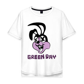 Мужская футболка хлопок Oversize с принтом Green day rabbit в Курске, 100% хлопок | свободный крой, круглый ворот, “спинка” длиннее передней части | green day | rock | грин дэй | кролик | музыка | рок группа