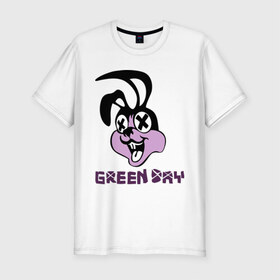 Мужская футболка премиум с принтом Green day rabbit в Курске, 92% хлопок, 8% лайкра | приталенный силуэт, круглый вырез ворота, длина до линии бедра, короткий рукав | Тематика изображения на принте: green day | rock | грин дэй | кролик | музыка | рок группа