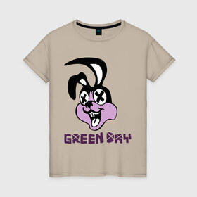 Женская футболка хлопок с принтом Green day rabbit в Курске, 100% хлопок | прямой крой, круглый вырез горловины, длина до линии бедер, слегка спущенное плечо | green day | rock | грин дэй | кролик | музыка | рок группа