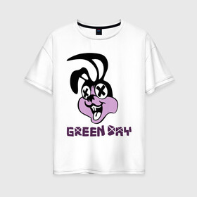 Женская футболка хлопок Oversize с принтом Green day rabbit в Курске, 100% хлопок | свободный крой, круглый ворот, спущенный рукав, длина до линии бедер
 | Тематика изображения на принте: green day | rock | грин дэй | кролик | музыка | рок группа