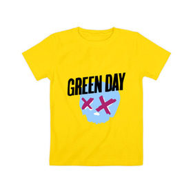 Детская футболка хлопок с принтом Green day skull в Курске, 100% хлопок | круглый вырез горловины, полуприлегающий силуэт, длина до линии бедер | green day | rock | грин дэй | музыка | рок группа
