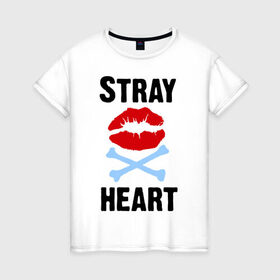 Женская футболка хлопок с принтом Stray heart в Курске, 100% хлопок | прямой крой, круглый вырез горловины, длина до линии бедер, слегка спущенное плечо | green day | rock | грин дэй | губы | кости | музыка | поцелуйчик | рок группа